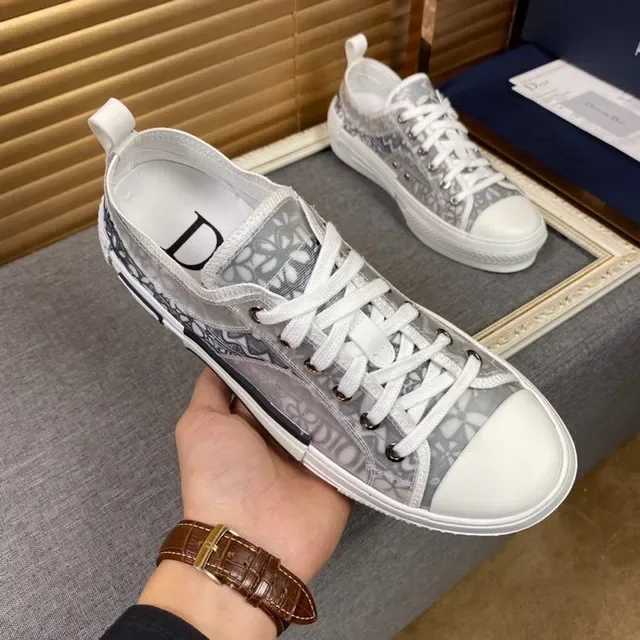 Dior Gray White Monogram-Print Canvas Upper Branded Heel Tab Lifestyle Sneakers 5