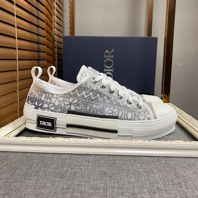 Dior Gray White Monogram-Print Canvas Upper Branded Heel Tab Lifestyle Sneakers 6