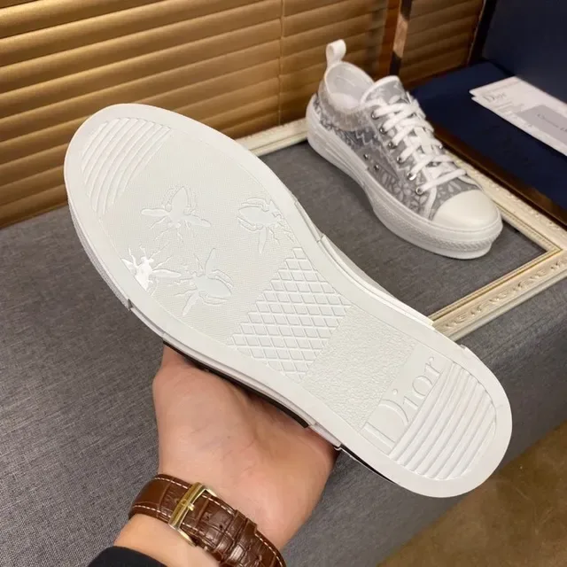 Dior Gray White Monogram-Print Canvas Upper Branded Heel Tab Lifestyle Sneakers 7