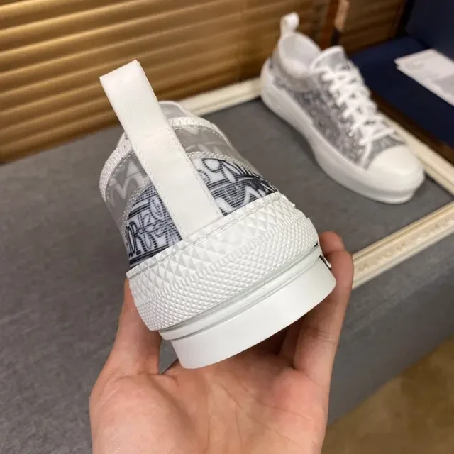 Dior Gray White Monogram-Print Canvas Upper Branded Heel Tab Lifestyle Sneakers 9