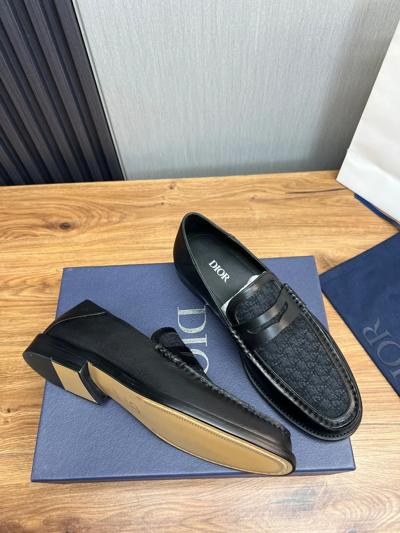Dior Loafer Black Textured Monogram Moc-Toe Penny Loafer 5
