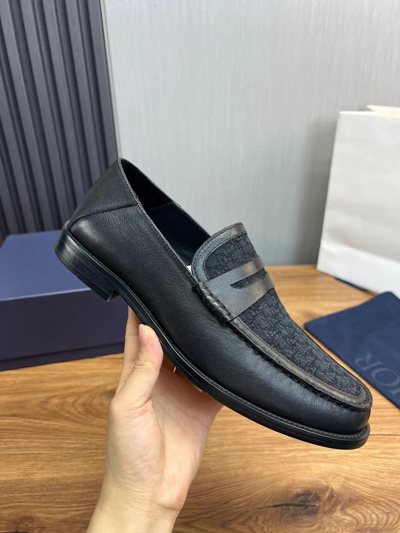 Dior Loafer Black Textured Monogram Moc-Toe Penny Loafer 6