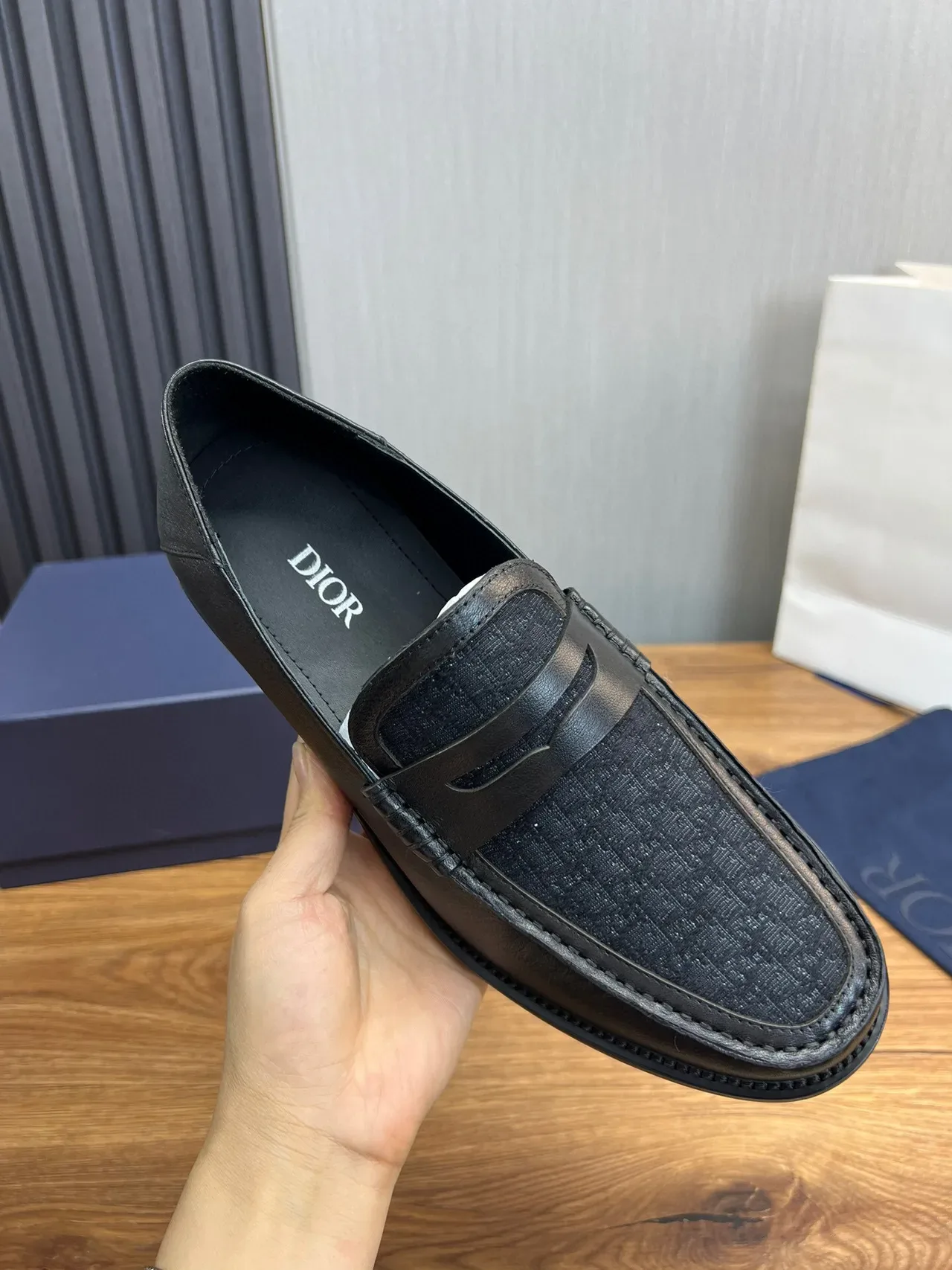 Dior Loafer Black Textured Monogram Moc-Toe Penny Loafer 7