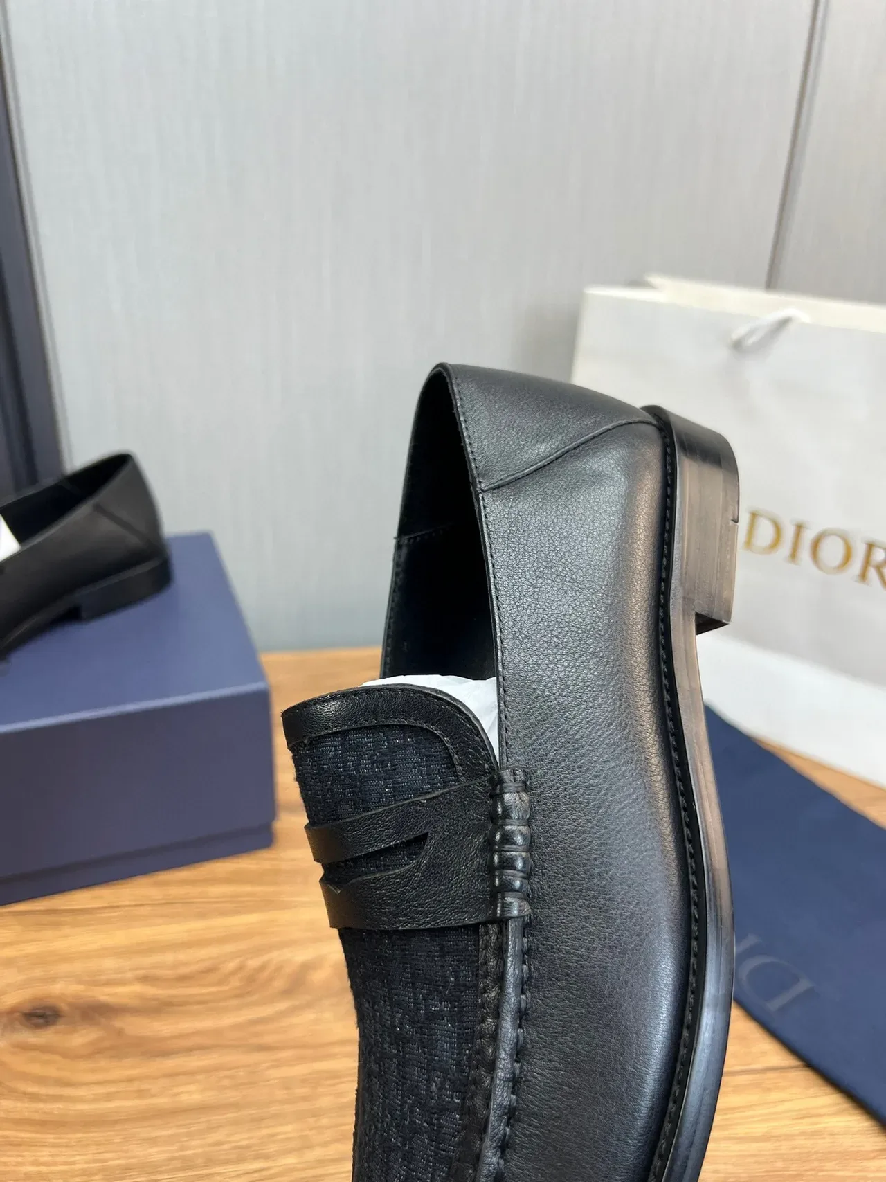 Dior Loafer Black Textured Monogram Moc-Toe Penny Loafer 8