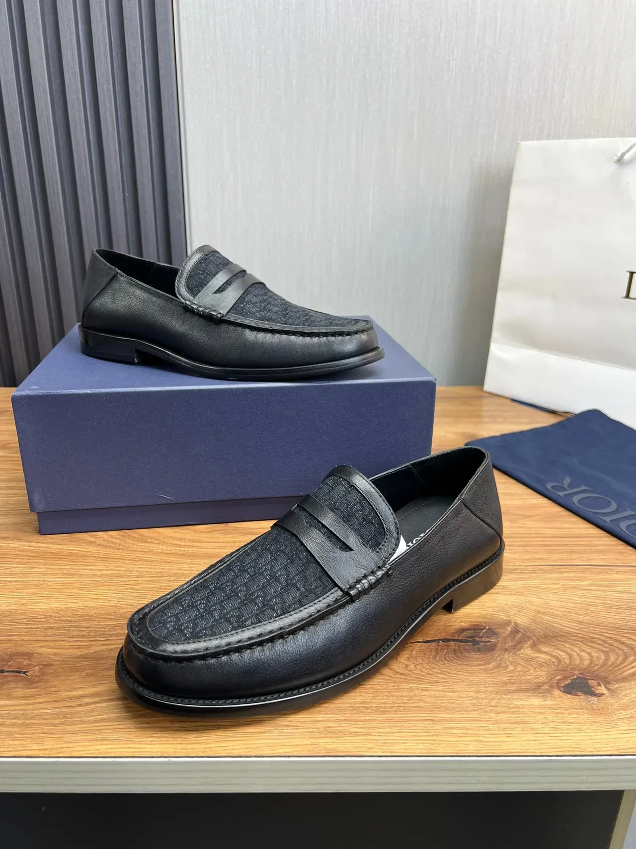 Dior Loafer Black Textured Monogram Moc-Toe Penny Loafer 10