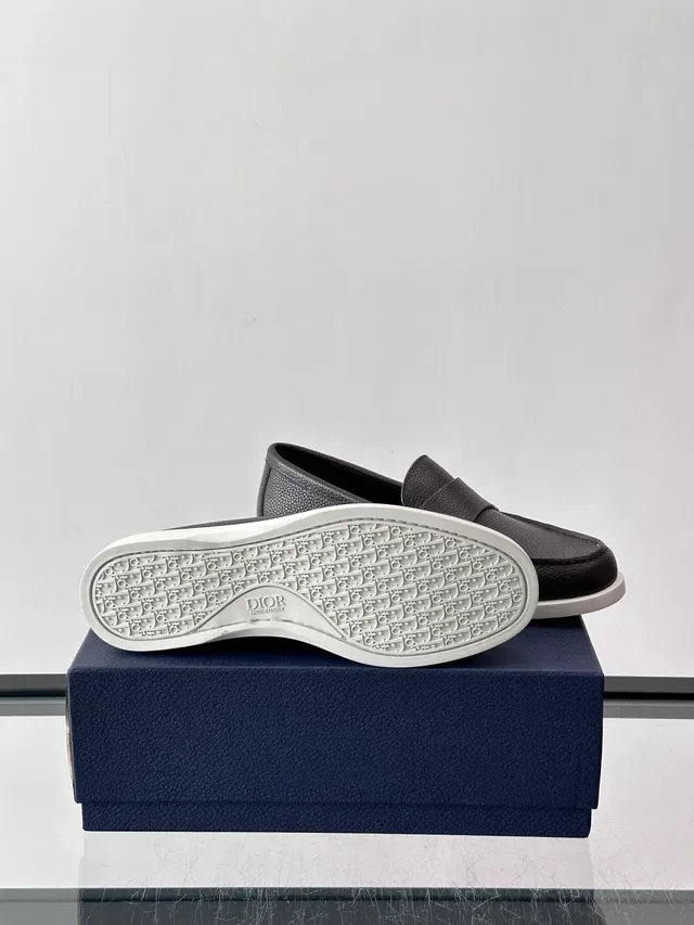 Dior Loafer Gray White Pebbled Leather Penny Strap Loafer 2