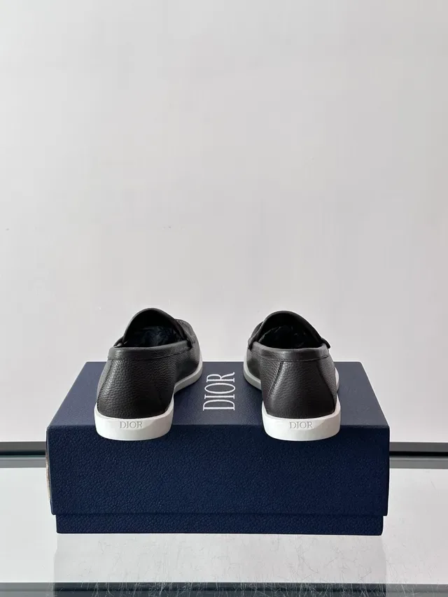 Dior Loafer Gray White Pebbled Leather Penny Strap Loafer 3
