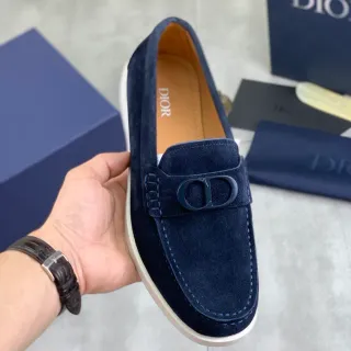 Dior Loafer Navy White Suede CD Logo Buckle Loafer