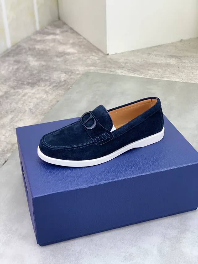 Dior Loafer Navy White Suede CD Logo Buckle Loafer 4