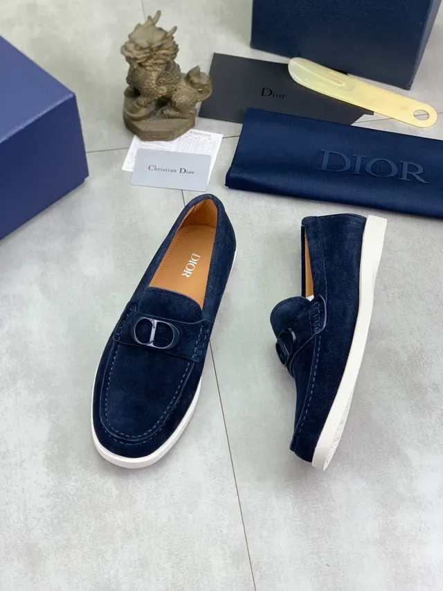 Dior Loafer Navy White Suede CD Logo Buckle Loafer 5