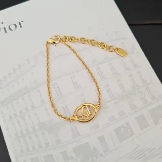 Dior Logotipo Ovale Encanto Pulsera Cadena Tono Dorado