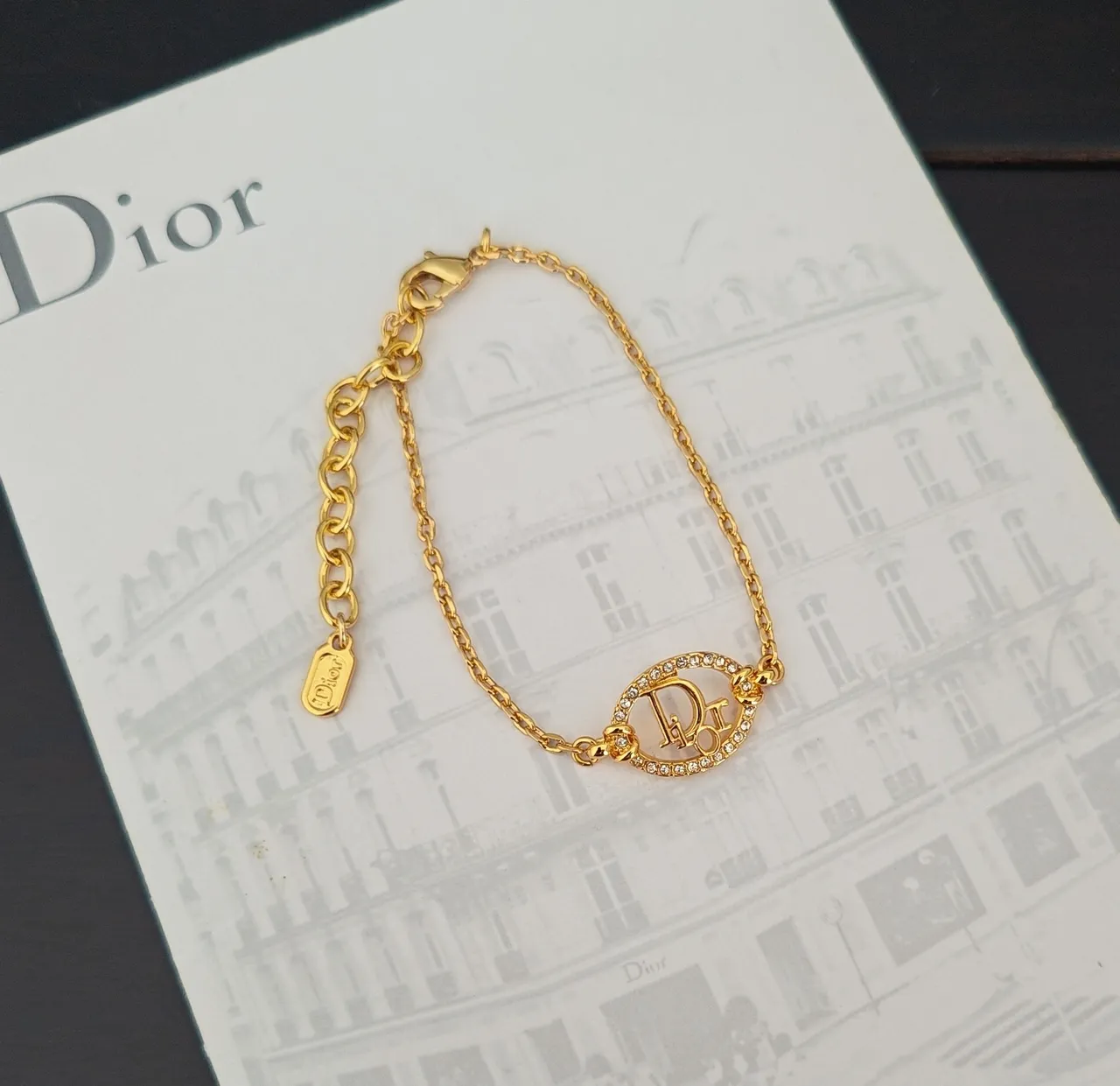 Dior Logo Oval Charm Gold-Tone Chain Bracelet 2