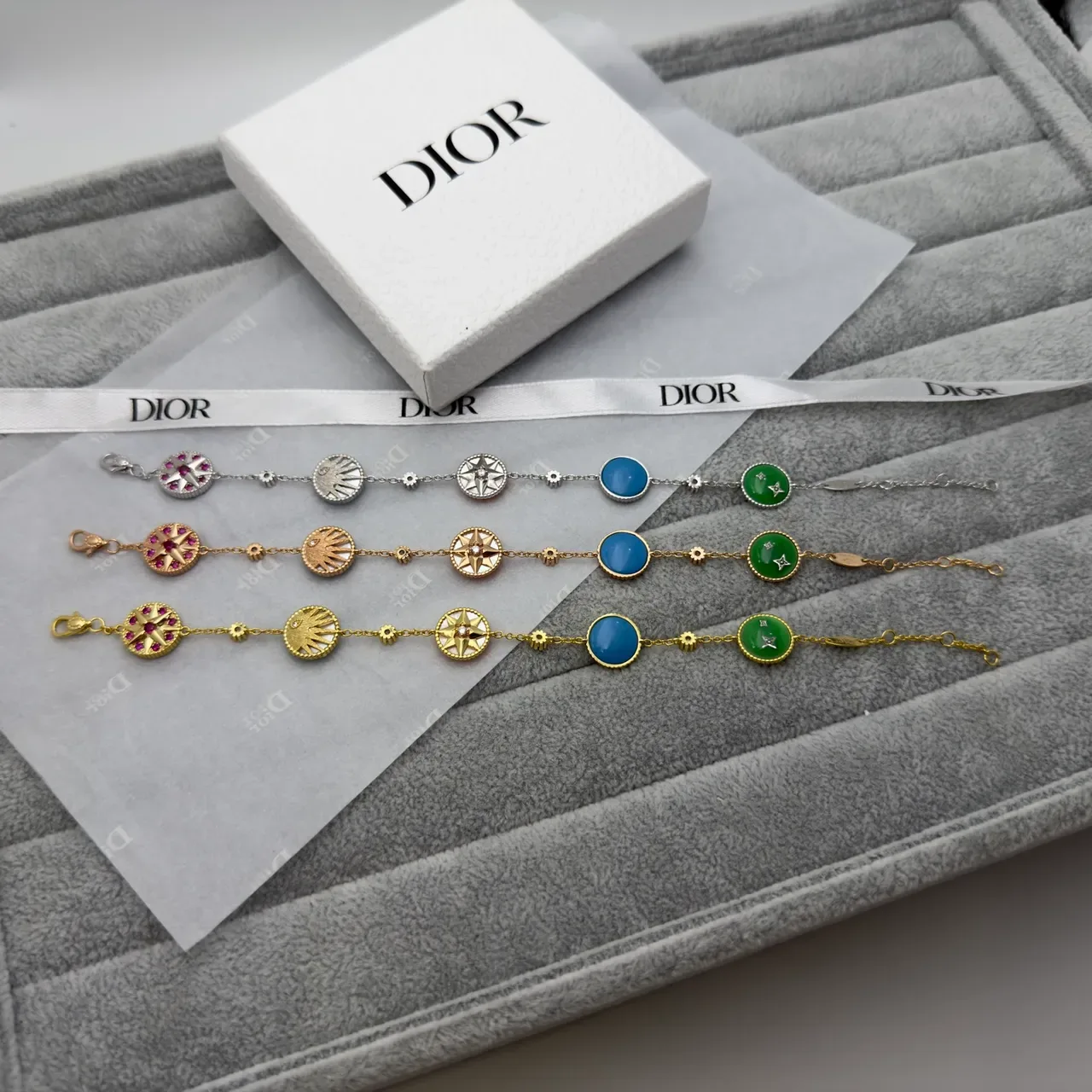 Dior Multi-Charm Celestial Motif Gold-Tone Enamel Bracelet 4