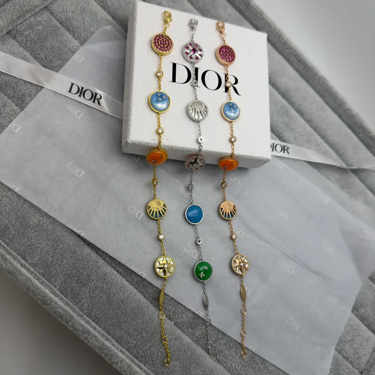 Dior Multi-Charm Celestial Motif Gold-Tone Enamel Bracelet 5