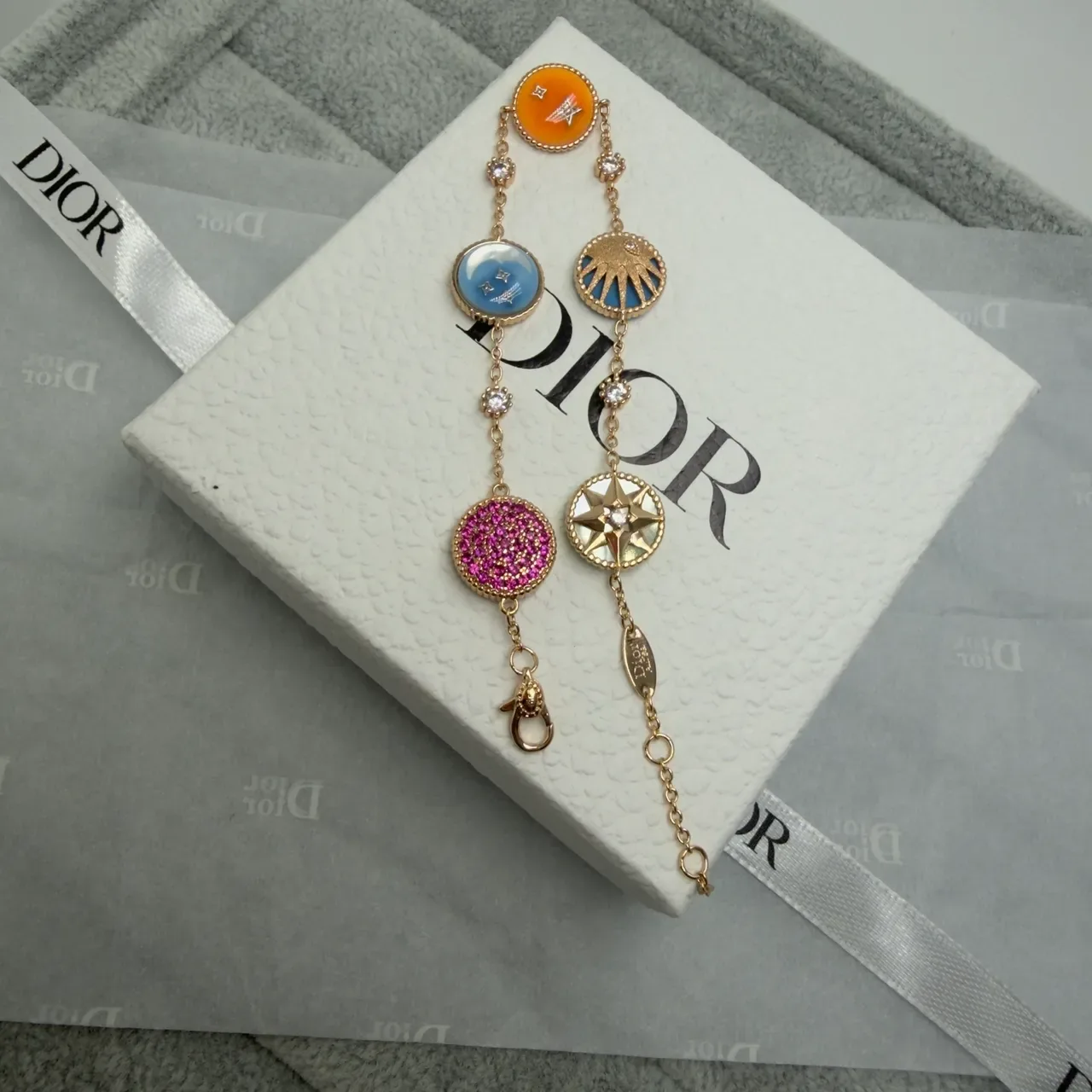 Dior Multi-Charm Celestial Motif Gold-Tone Enamel Bracelet 6