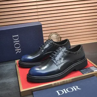Dior Navy Black High-Gloss Patent Leather Cap-Toe Oxford Shoes