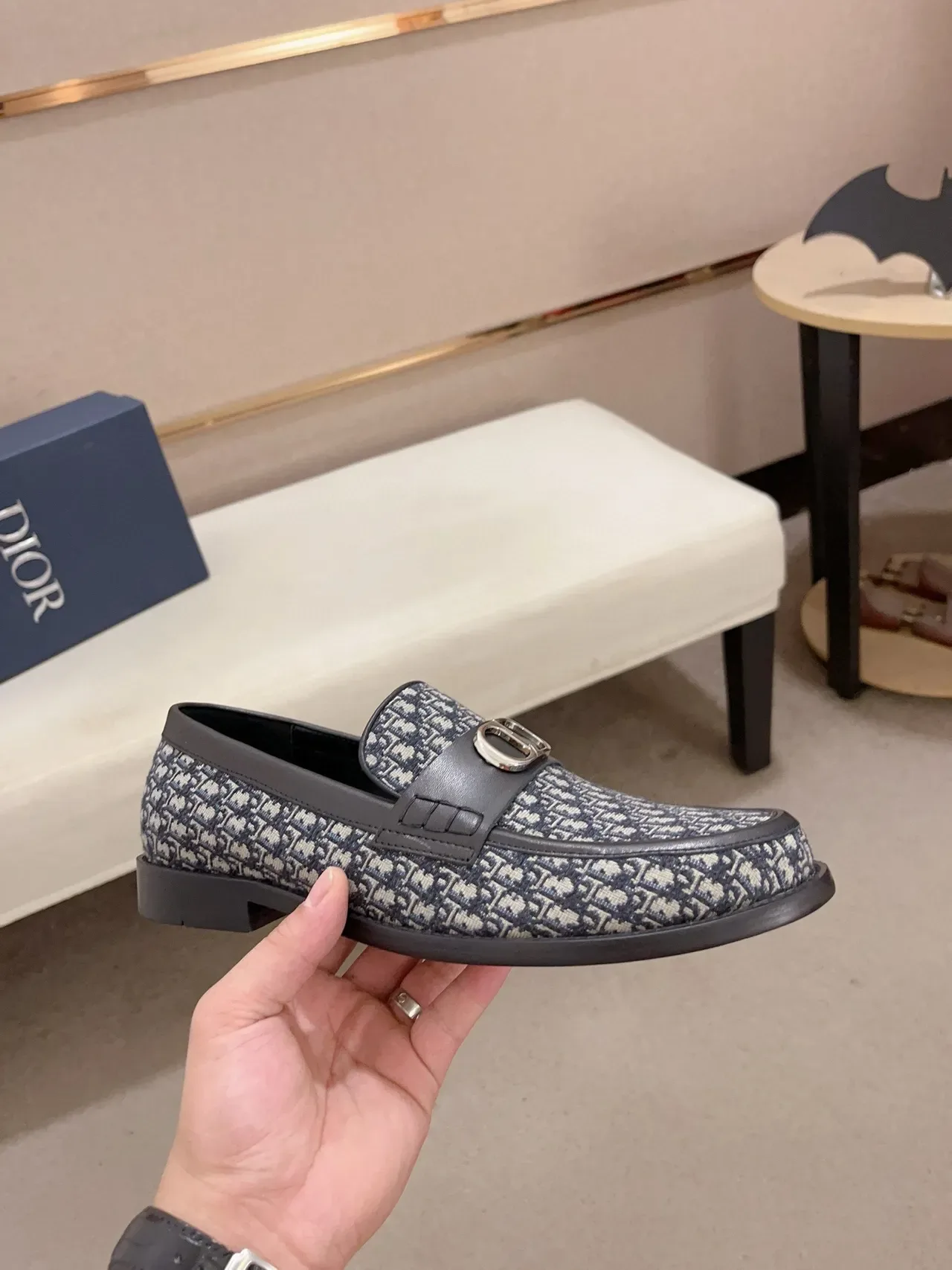 Dior Navy Black Monogrammed Canvas Metal D-Buckle Loafer 4
