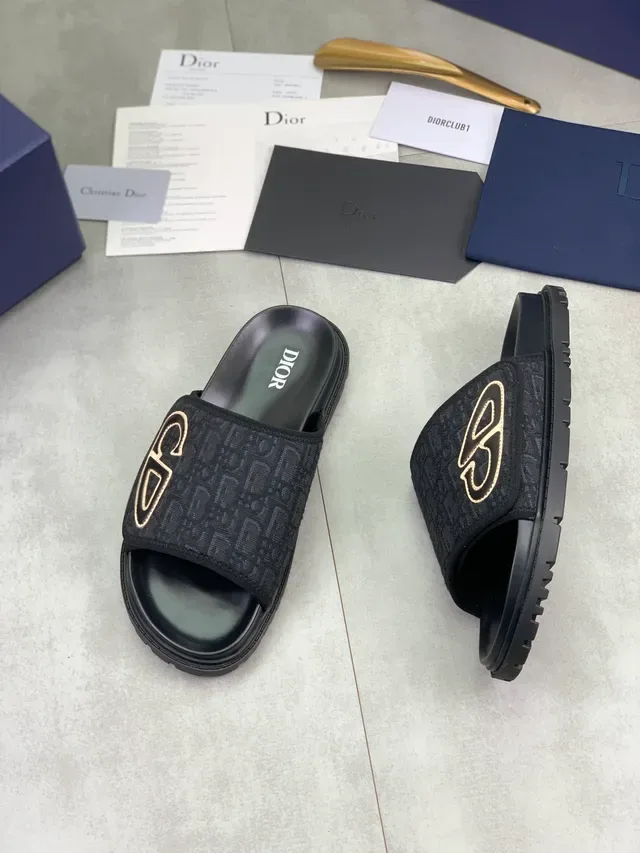 Dior Navy Black Monogrammed Strap Embroidered CD Logo Slippers 6