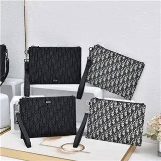 Dior Oblique Black Beige Monogrammed Rectangular Wristlet