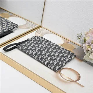 Dior Oblique noir beige monogrammé rectangulaire pochette de poignet 7