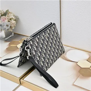 Dior Oblique noir beige monogrammé rectangulaire pochette de poignet 8