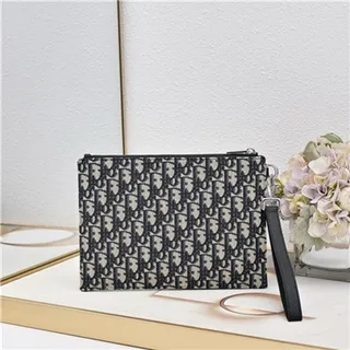 Dior Oblique noir beige monogrammé rectangulaire pochette de poignet 9