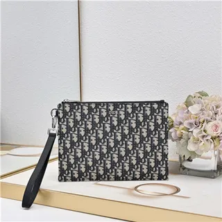 Dior Oblique noir beige monogrammé rectangulaire pochette de poignet 10