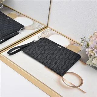 Dior Oblique noir beige monogrammé rectangulaire pochette de poignet 16