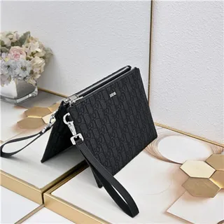 Dior Oblique noir beige monogrammé rectangulaire pochette de poignet 17