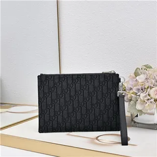 Dior Oblique noir beige monogrammé rectangulaire pochette de poignet 18
