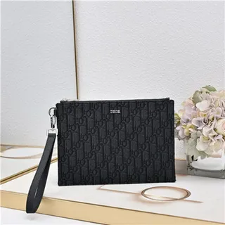 Dior Oblique noir beige monogrammé rectangulaire pochette de poignet 19