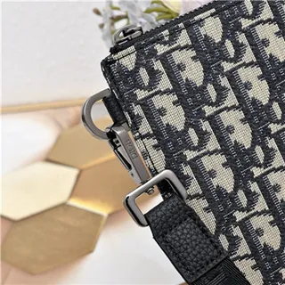 Dior Oblique noir beige monogrammé rectangulaire pochette de poignet 22