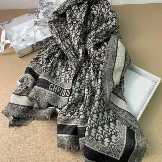 Dior Oblique Monogram وشاح بيج وأسود من الكشمير