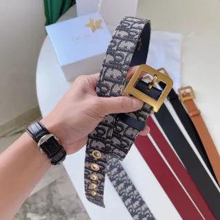 Dior Oblique Woven Monogram Gold Buckle Leather Belt