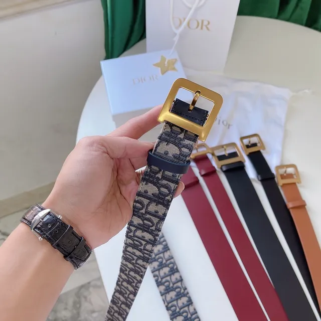 Dior Oblique Woven Monogram Gold Buckle Leather Belt 2