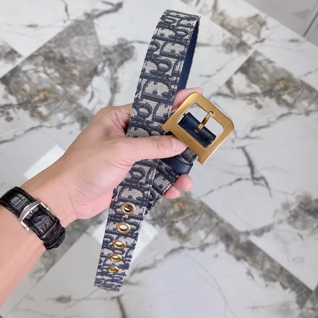 Dior Oblique Woven Monogram Gold Buckle Leather Belt 5
