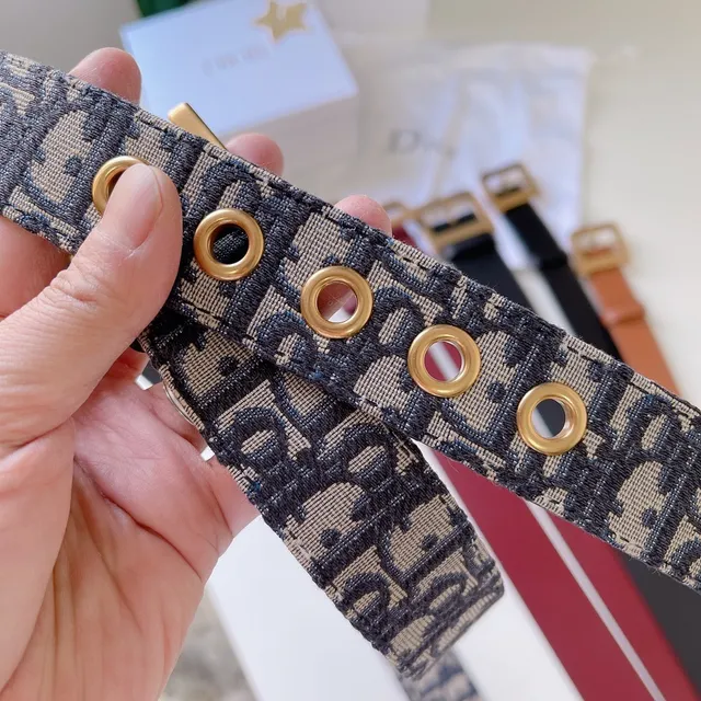 Dior Oblique Woven Monogram Gold Buckle Leather Belt 6