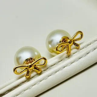 Dior Boucles d'Oreilles Perles et Nœud Doré