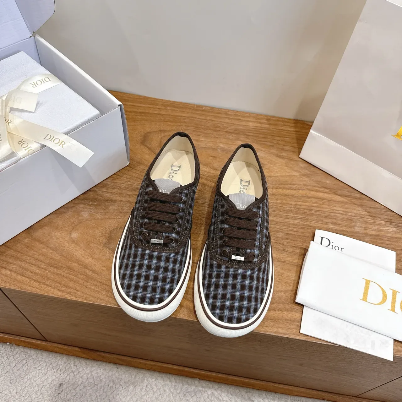 Dior Tênis Lifestyle de Lona Plaid de Topo Baixo 5