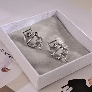Dior Silver Monogram Motif Polished Earrings