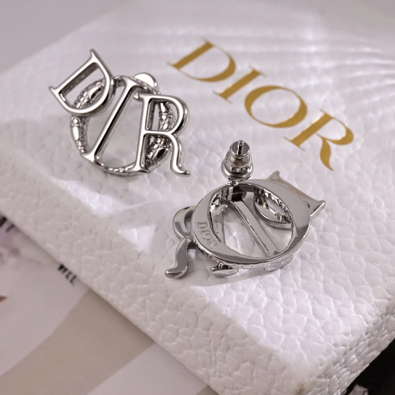 Dior Silver Monogram Motif Polished Earrings 2