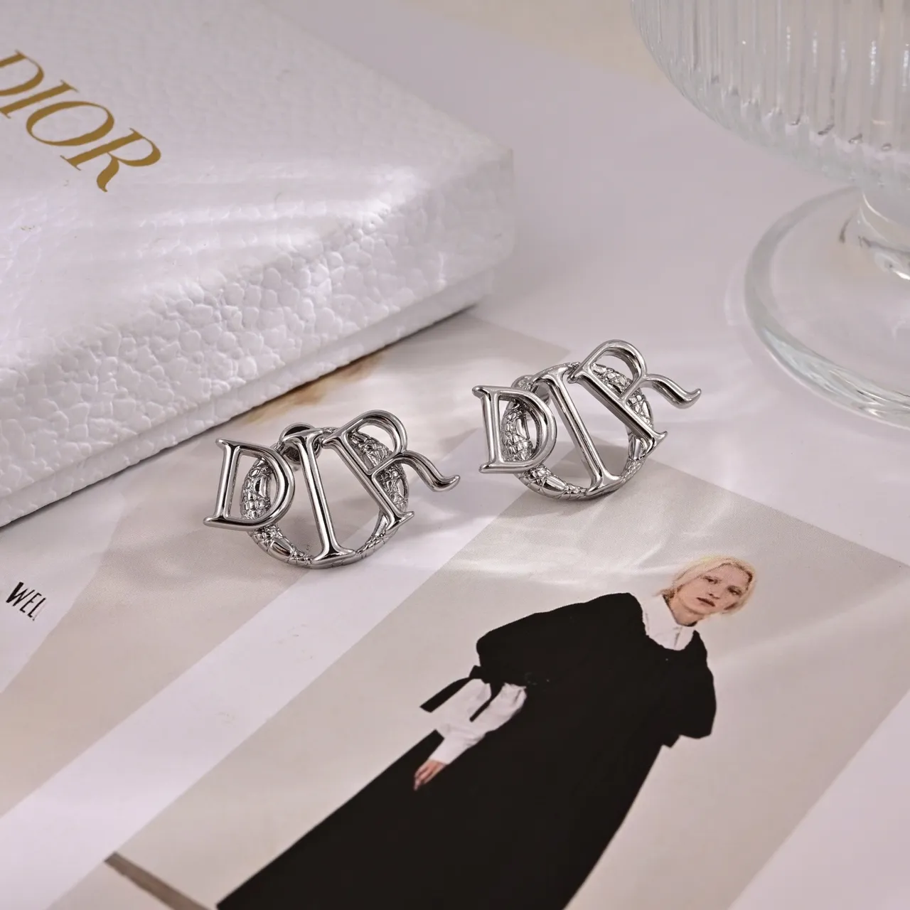 Dior Silver Monogram Motif Polished Earrings 3