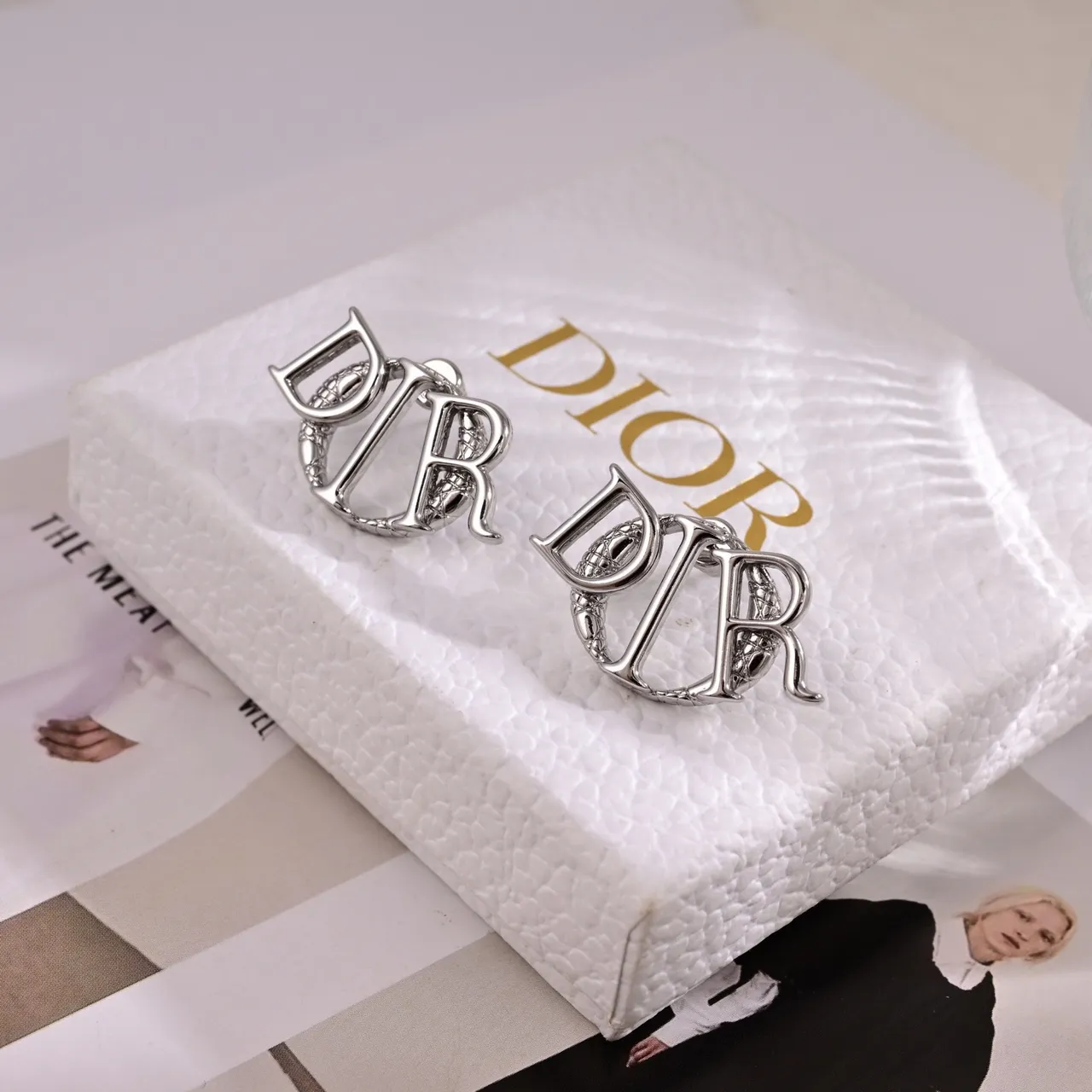 Dior Silver Monogram Motif Polished Earrings 4