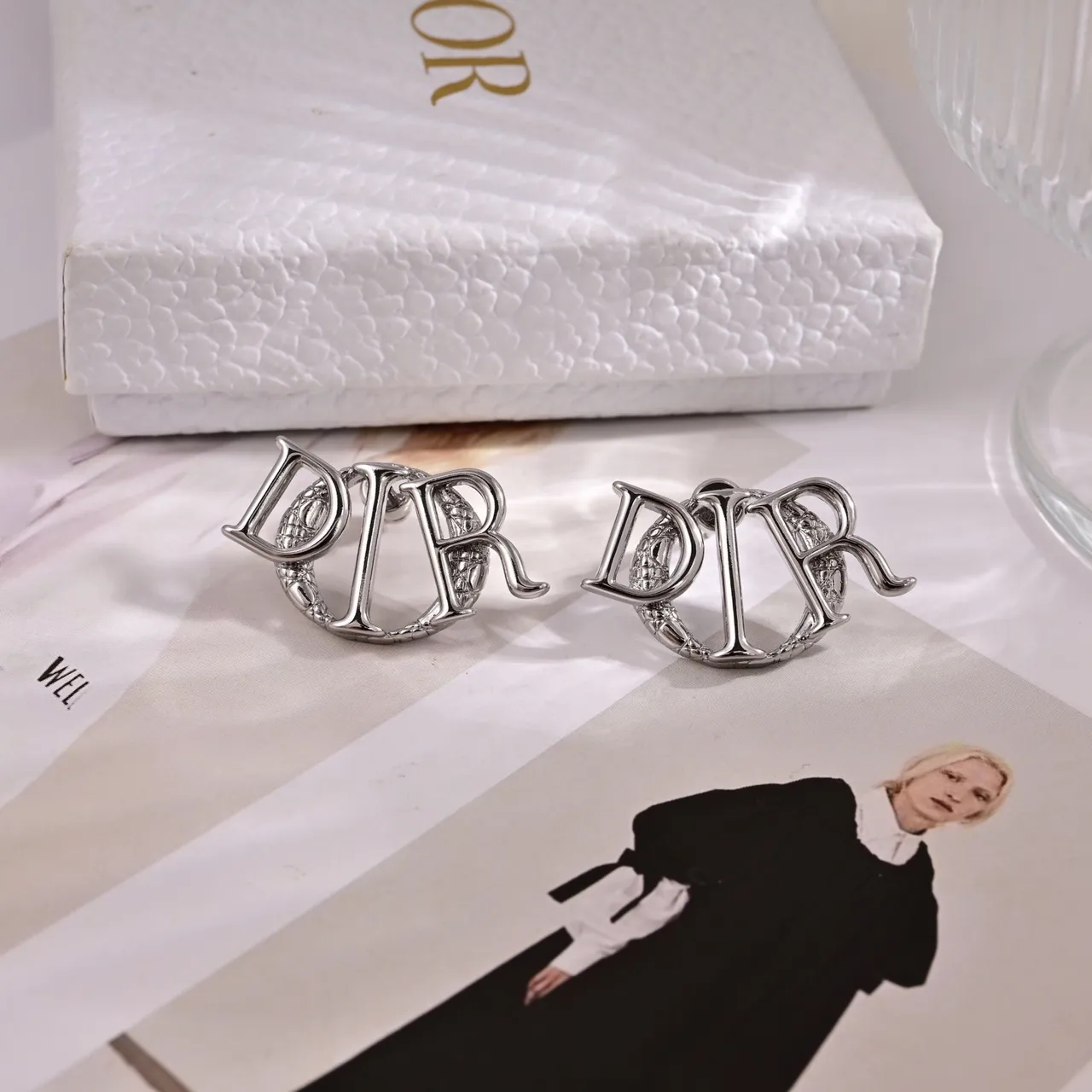 Dior Silver Monogram Motif Polished Earrings 5