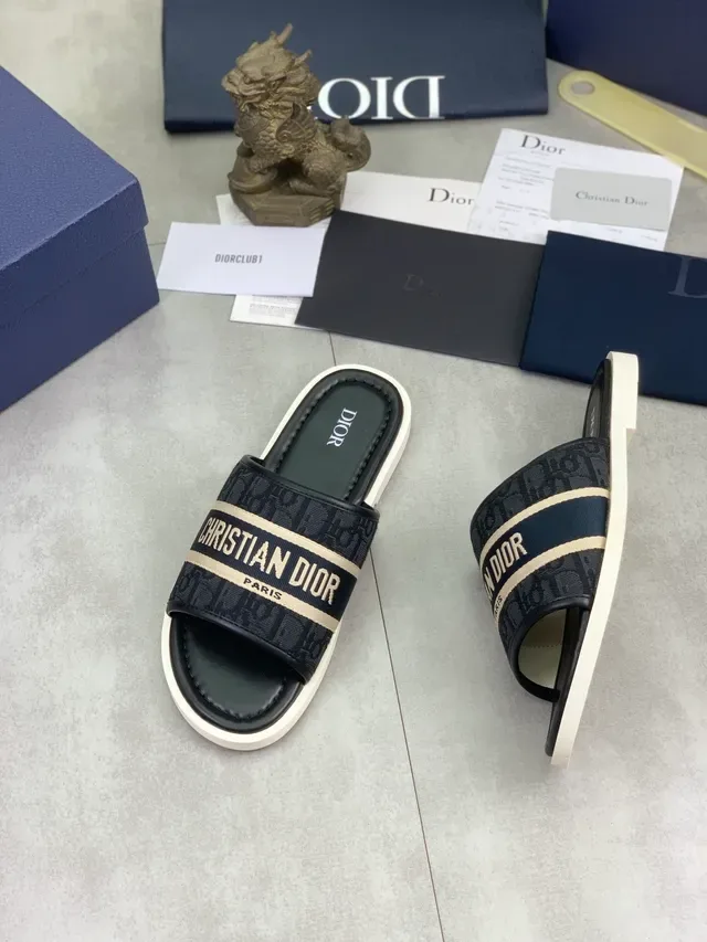 Dior Slide Black and Beige Monogram Strap Slippers 5