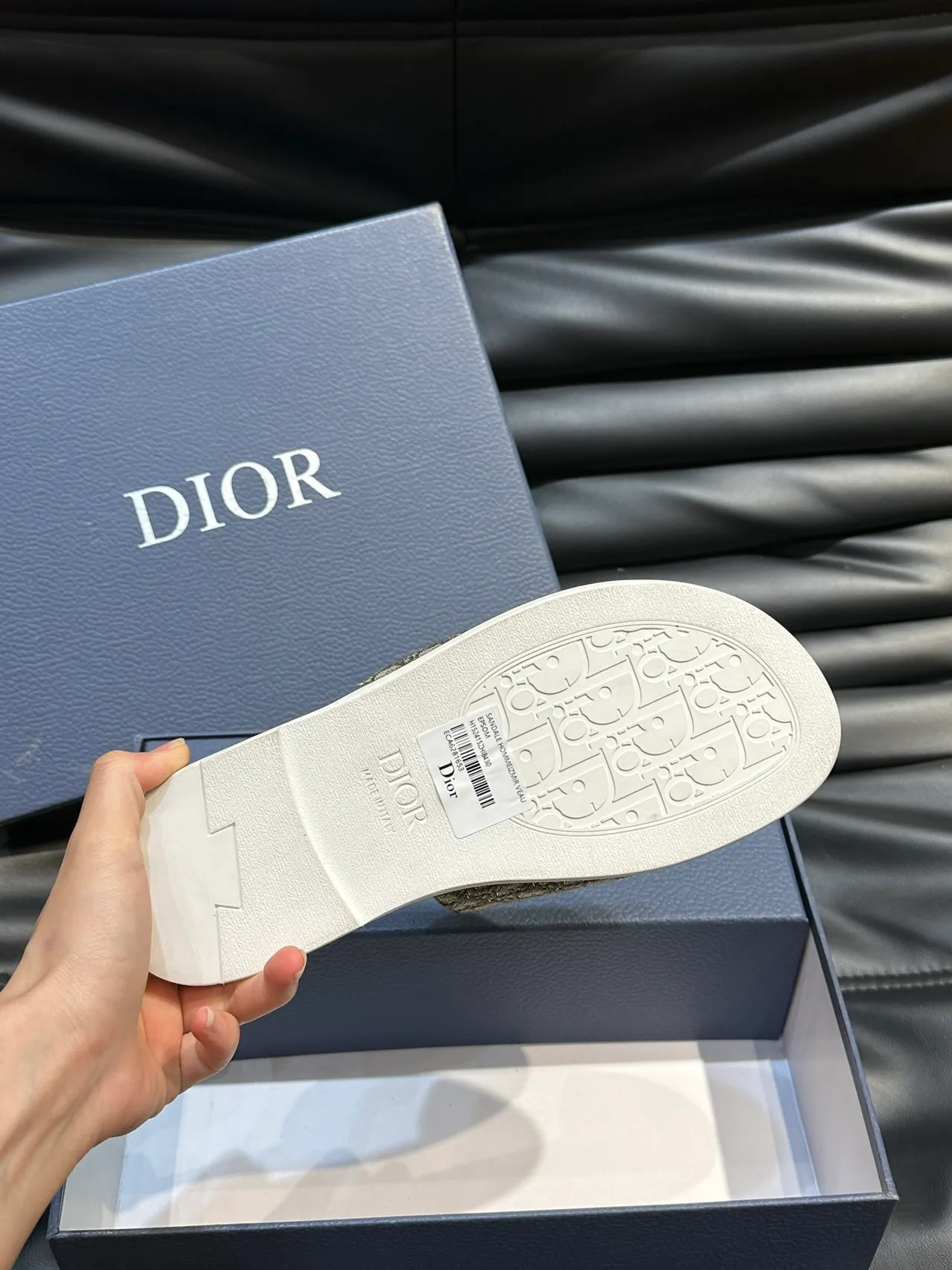 Dior Slide Black Blue Monogrammed Strap Embossed Logo Slippers 2