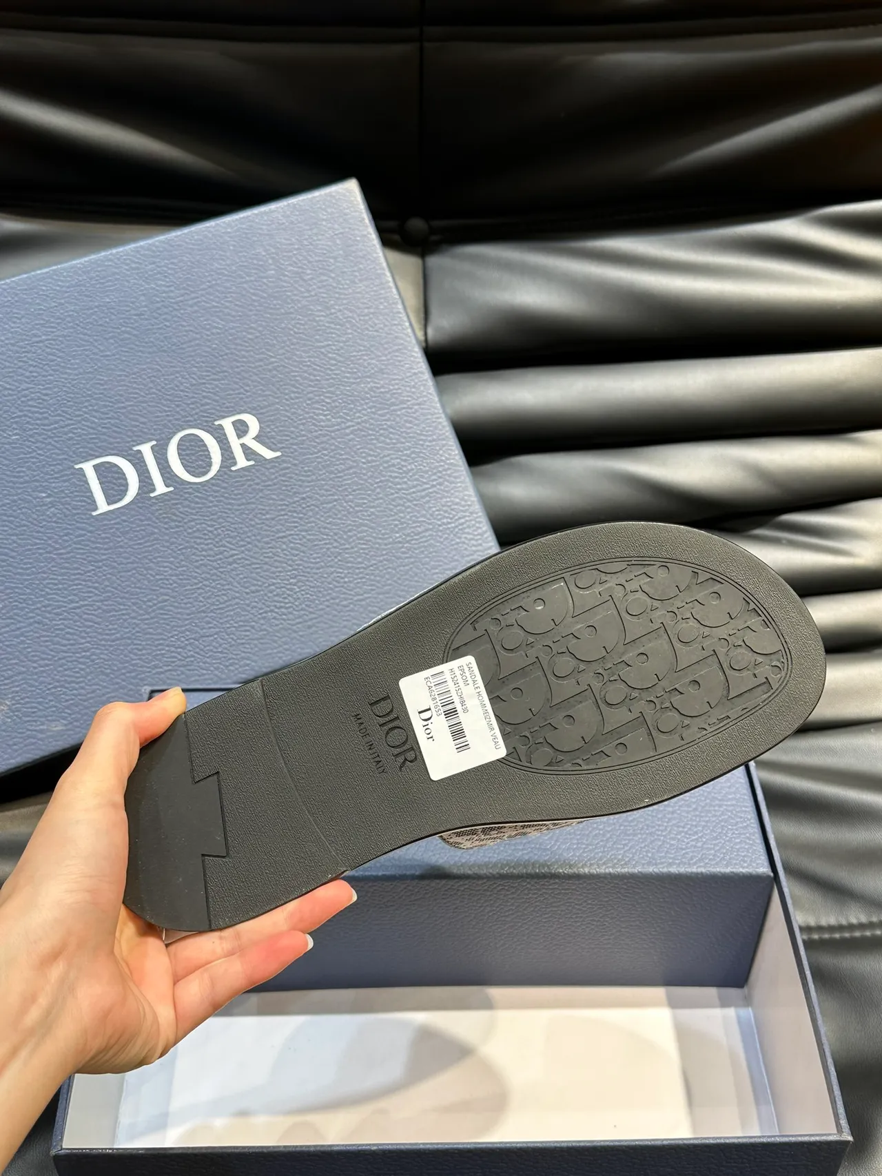 Dior Slide Black Blue Monogrammed Strap Embossed Logo Slippers 3