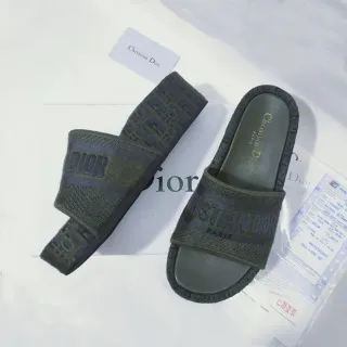 Dior Slide Olive Green Monogrammed Strap Slippers