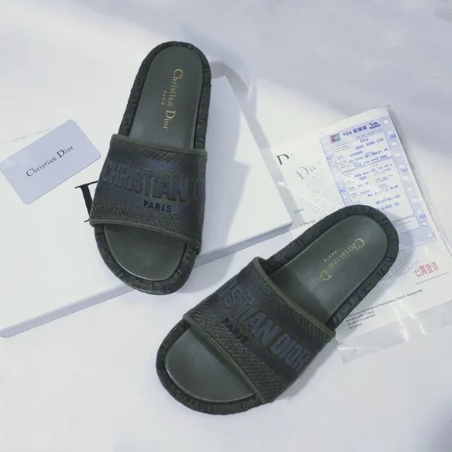 Dior Slide Olive Green Monogrammed Strap Slippers 2