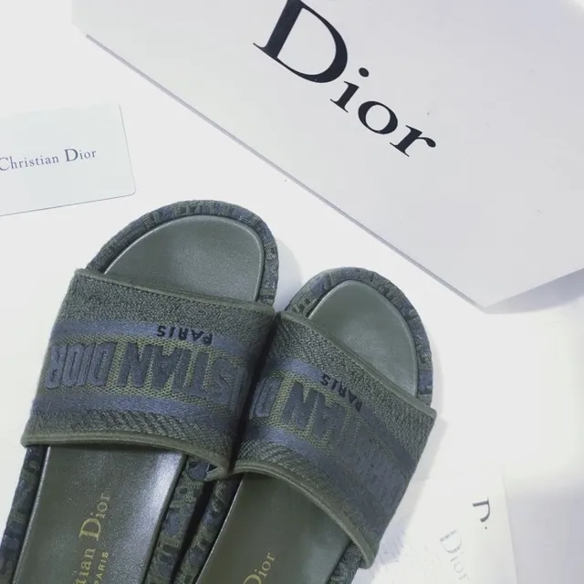 Dior Slide Olive Green Monogrammed Strap Slippers 4